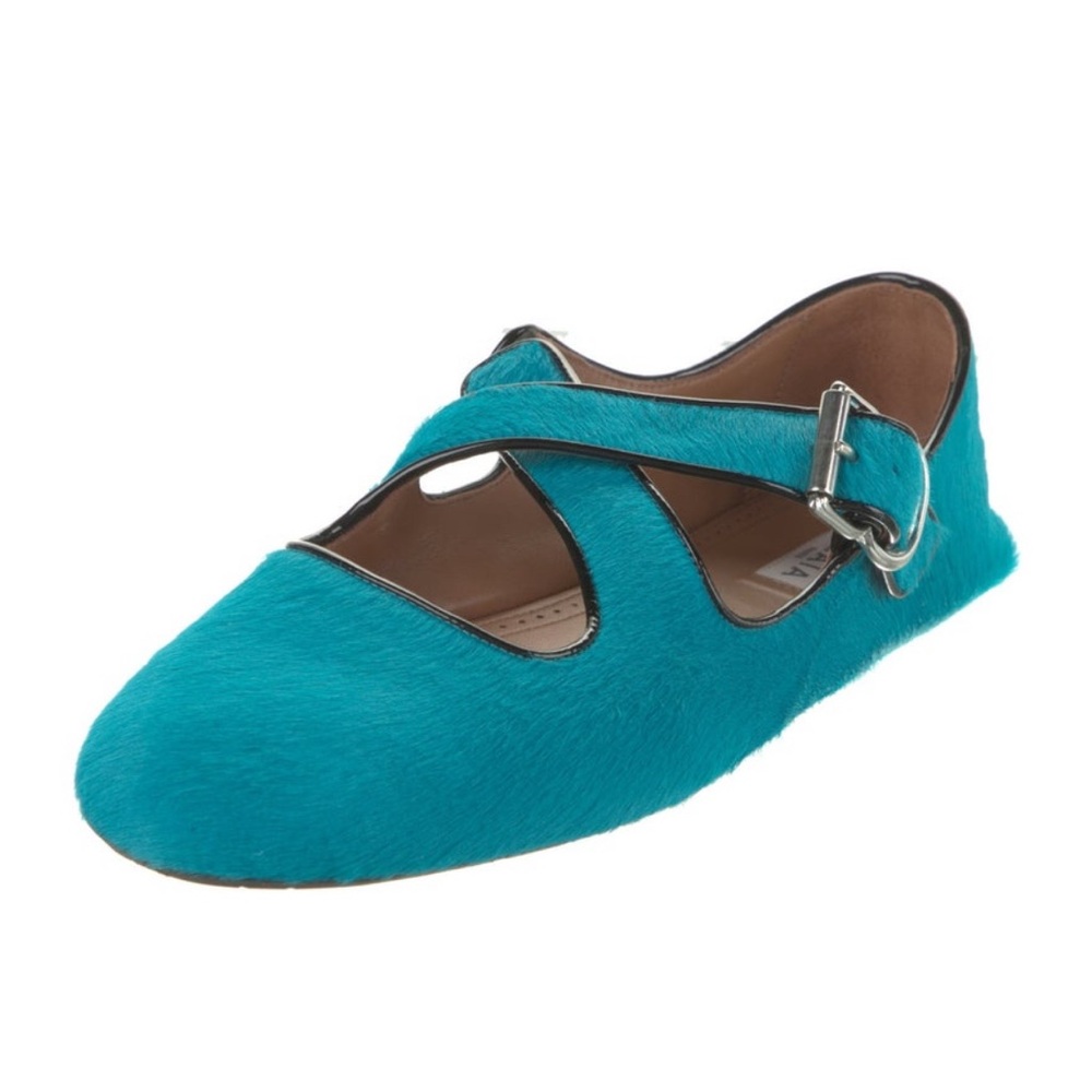 Alaia cross cross calf hair ballet flats turquoise blue size 40 EU / 10 US - Picture 2 of 16